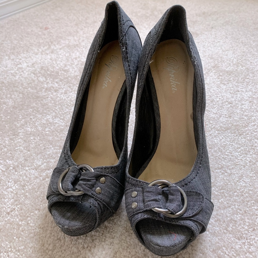 Denim, Platform, Peep-toe Pumps